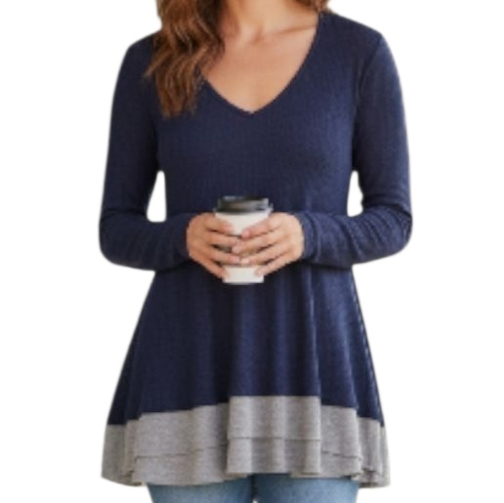 Elegant Navy and Gray Women's Top
